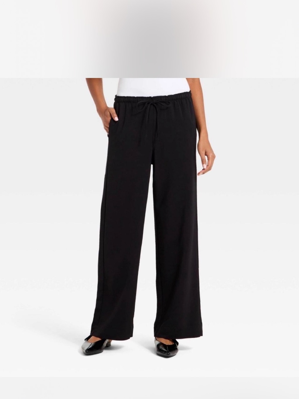 A New Day Pull On Wide Leg Pants With Pockets Black Size Medium